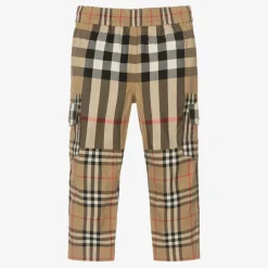 Burberry Boys Beige Cotton Check Cargo Trousers Outlet