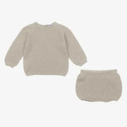Babidu Boys Beige Cotton Knit Shorts Set Hot
