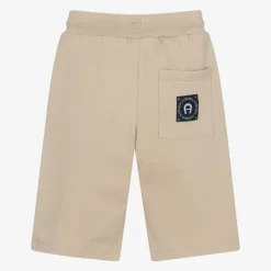 AIGNER Boys Beige Cotton Logo Tape Shorts Clearance