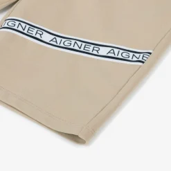 AIGNER Boys Beige Cotton Logo Tape Shorts Clearance