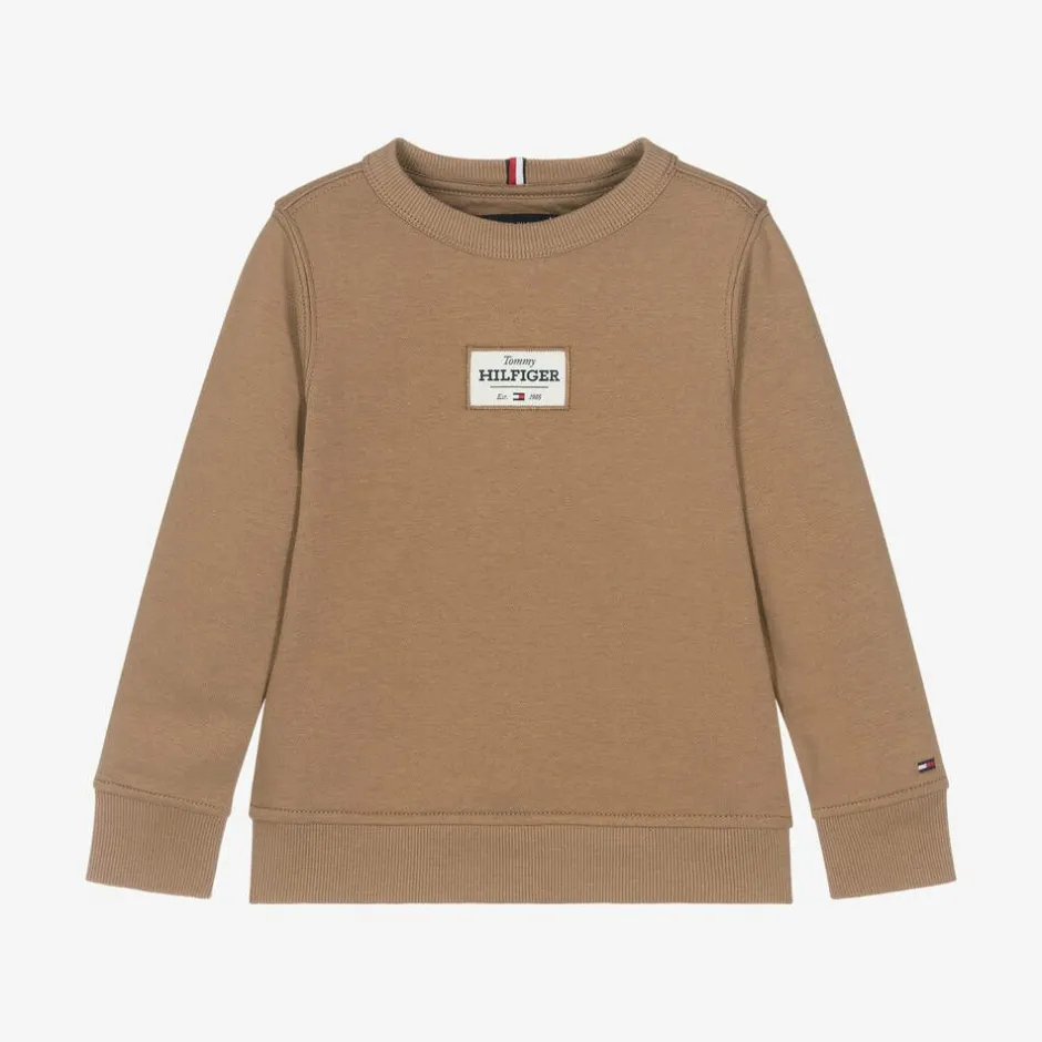 Tommy Hilfiger Boys Beige Cotton Patch Logo Sweatshirt Online
