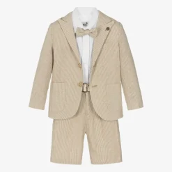 Beau KiD Boys Beige Cotton Stripe Shorts Suit Clearance