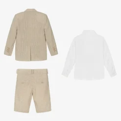 Beau KiD Boys Beige Cotton Stripe Shorts Suit Clearance