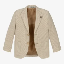 Beau KiD Boys Beige Cotton Stripe Shorts Suit Clearance