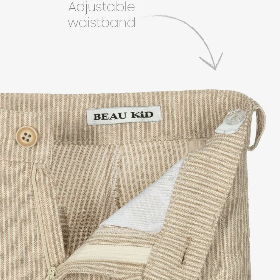 Beau KiD Boys Beige Cotton Stripe Shorts Suit Clearance