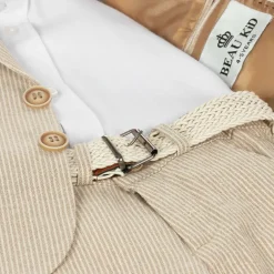 Beau KiD Boys Beige Cotton Stripe Shorts Suit Clearance