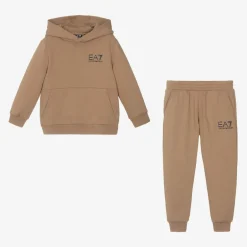 EA7 Emporio Armani Boys Beige Cotton Tracksuit Outlet