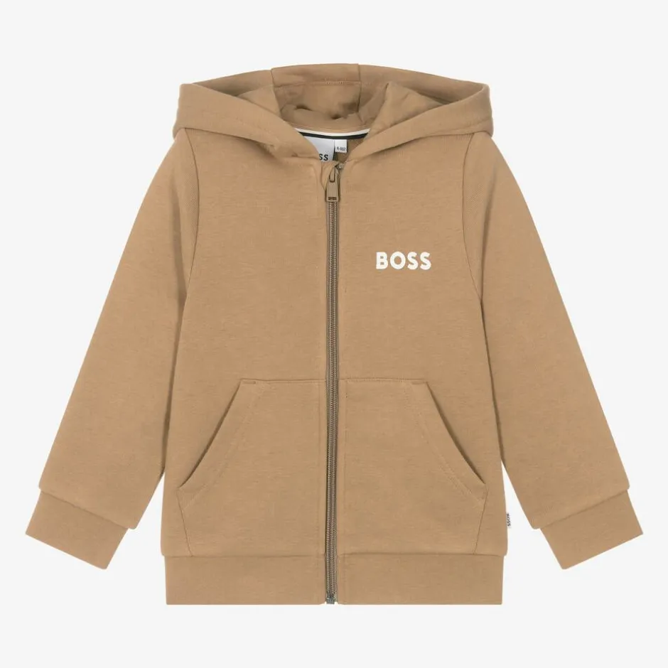 BOSS Boys Beige Cotton Zip-Up Top Best