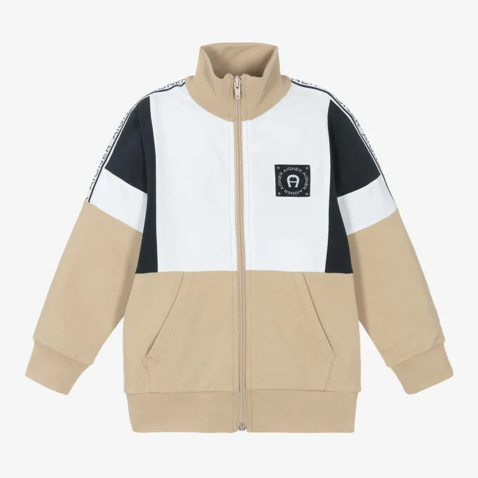 AIGNER Boys Beige Cotton Zip-Up Top Online
