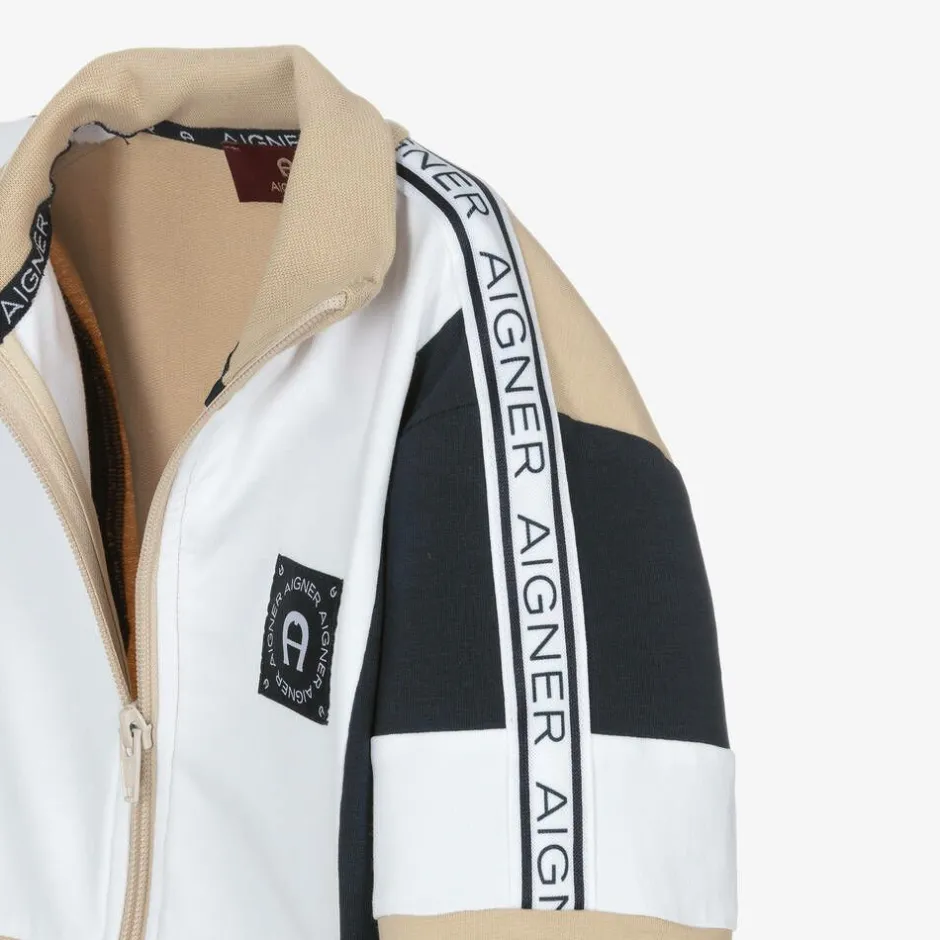 AIGNER Boys Beige Cotton Zip-Up Top Online