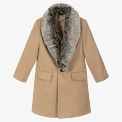 Romano Boys Beige Faux Fur Trim Coat Outlet