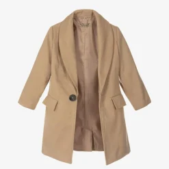 Romano Boys Beige Faux Fur Trim Coat Outlet