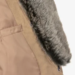 Romano Boys Beige Faux Fur Trim Coat Outlet