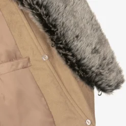 Romano Boys Beige Faux Fur Trim Coat Outlet