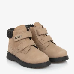 BOSS Boys Beige Leather Ankle Boots Clearance