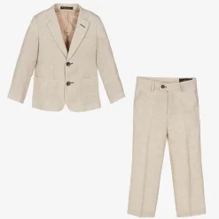 Romano Boys Beige Linen & Cotton Suit Clearance