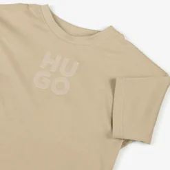HUGO Boys Beige Organic Cotton Stacked Logo T-Shirt Discount
