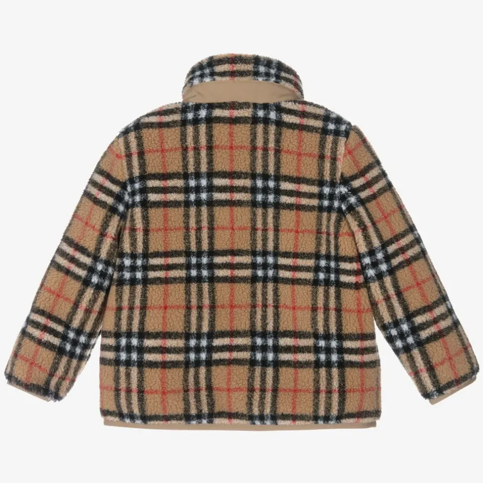 Burberry Boys Beige Vintage Check Fleece Jacket Outlet