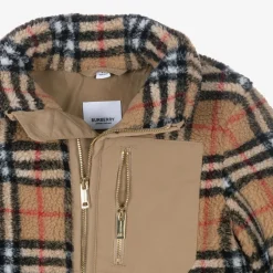 Burberry Boys Beige Vintage Check Fleece Jacket Outlet