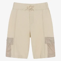 Emporio Armani Boys Beige Waffle Cotton Jersey Shorts New