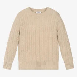 Il Gufo Boys Beige Wool Cable Knit Sweater Clearance