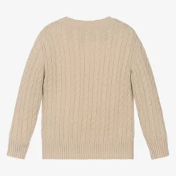Il Gufo Boys Beige Wool Cable Knit Sweater Clearance