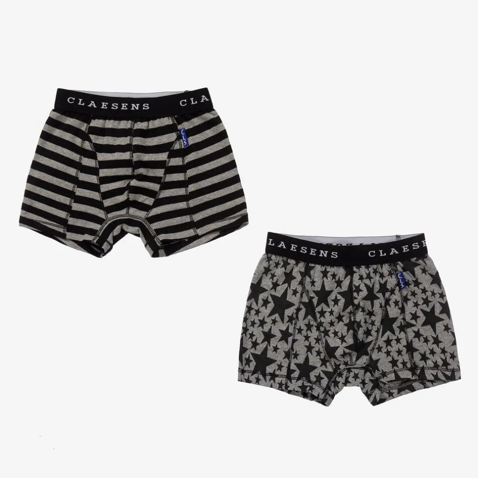 Claesens Boys Black & Grey Cotton Boxers (2 Pack) Hot