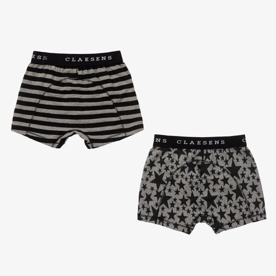 Claesens Boys Black & Grey Cotton Boxers (2 Pack) Hot