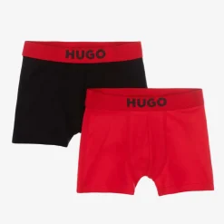 HUGO Boys Black & Red Cotton Boxer Shorts (2 Pack) Online
