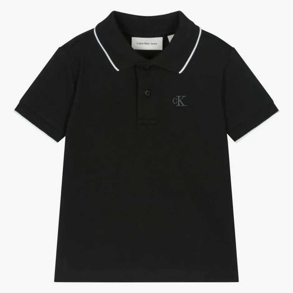 Calvin Klein Boys Black Cotton CK Polo Shirt Outlet