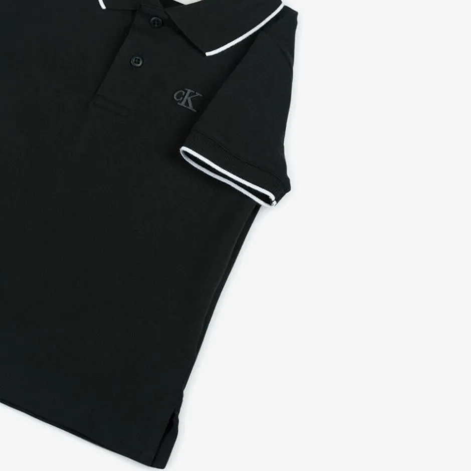 Calvin Klein Boys Black Cotton CK Polo Shirt Outlet