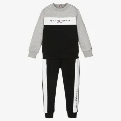 Tommy Hilfiger Boys Black Cotton Colourblock Tracksuit Discount
