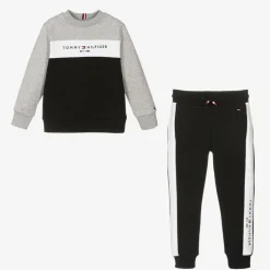 Tommy Hilfiger Boys Black Cotton Colourblock Tracksuit Discount