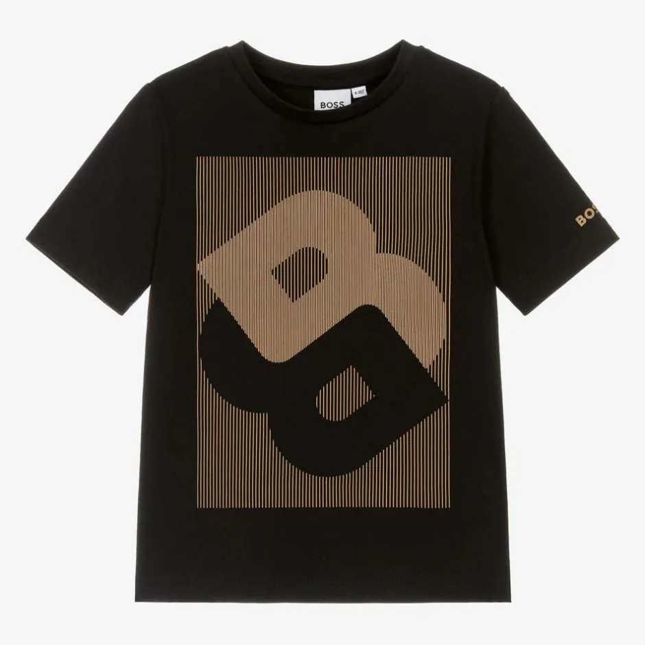 BOSS Boys Black Cotton Double B T-Shirt