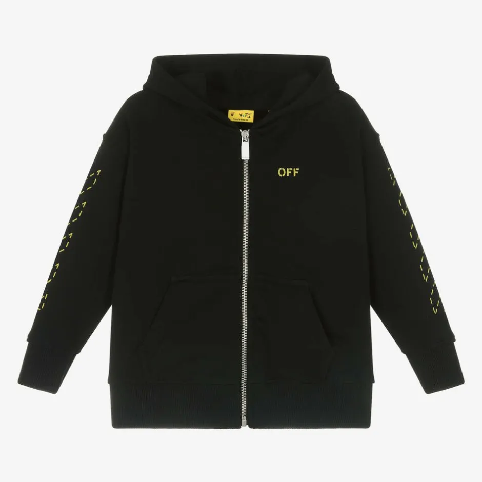 Off-White Boys Black Cotton Hooded Zip-Up Top Best