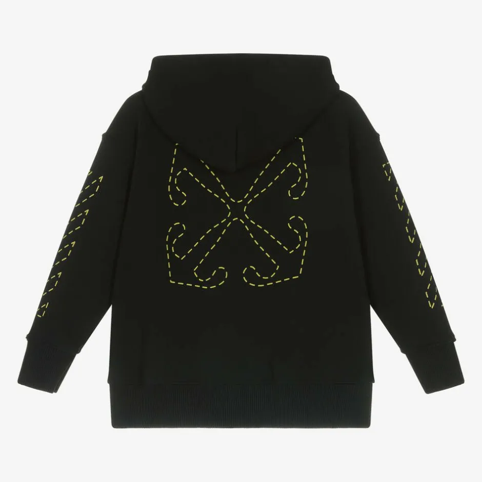 Off-White Boys Black Cotton Hooded Zip-Up Top Best