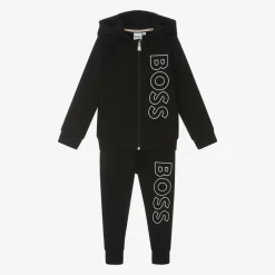 BOSS Boys Black Cotton Tracksuit Discount