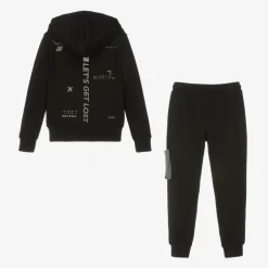 iDO Junior Boys Black Cotton Tracksuit Hot