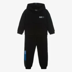 EA7 Emporio Armani Boys Black Cotton Tracksuit Sale
