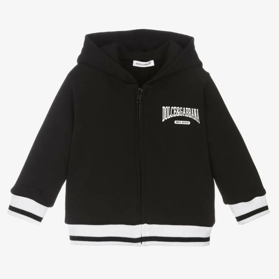 Dolce amp; Gabbana Boys Black Cotton Zip-Up Hoodie Clearance