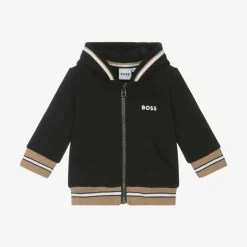 BOSS Boys Black Cotton Zip-Up Hoodie Sale