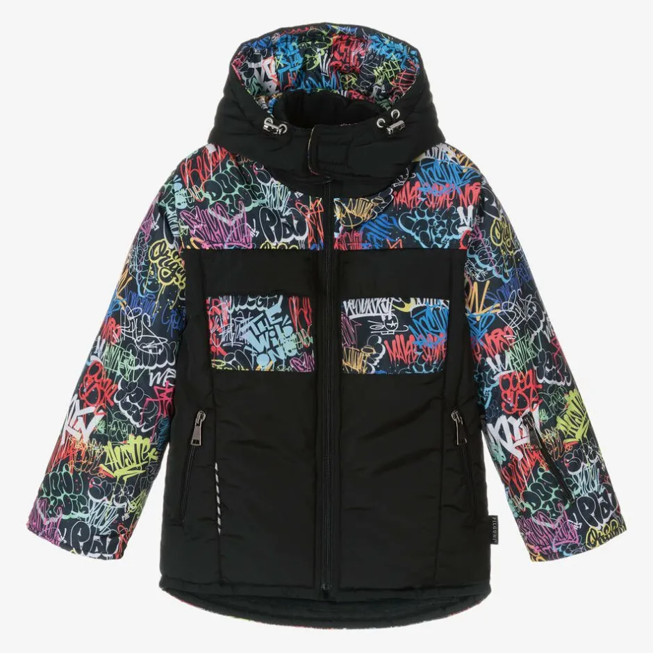 Pilguni Boys Black Graffiti Print Ski Jacket Sale