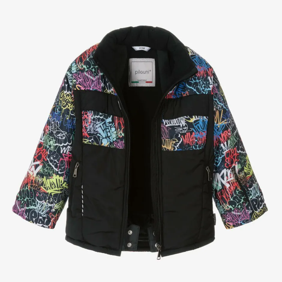 Pilguni Boys Black Graffiti Print Ski Jacket Sale