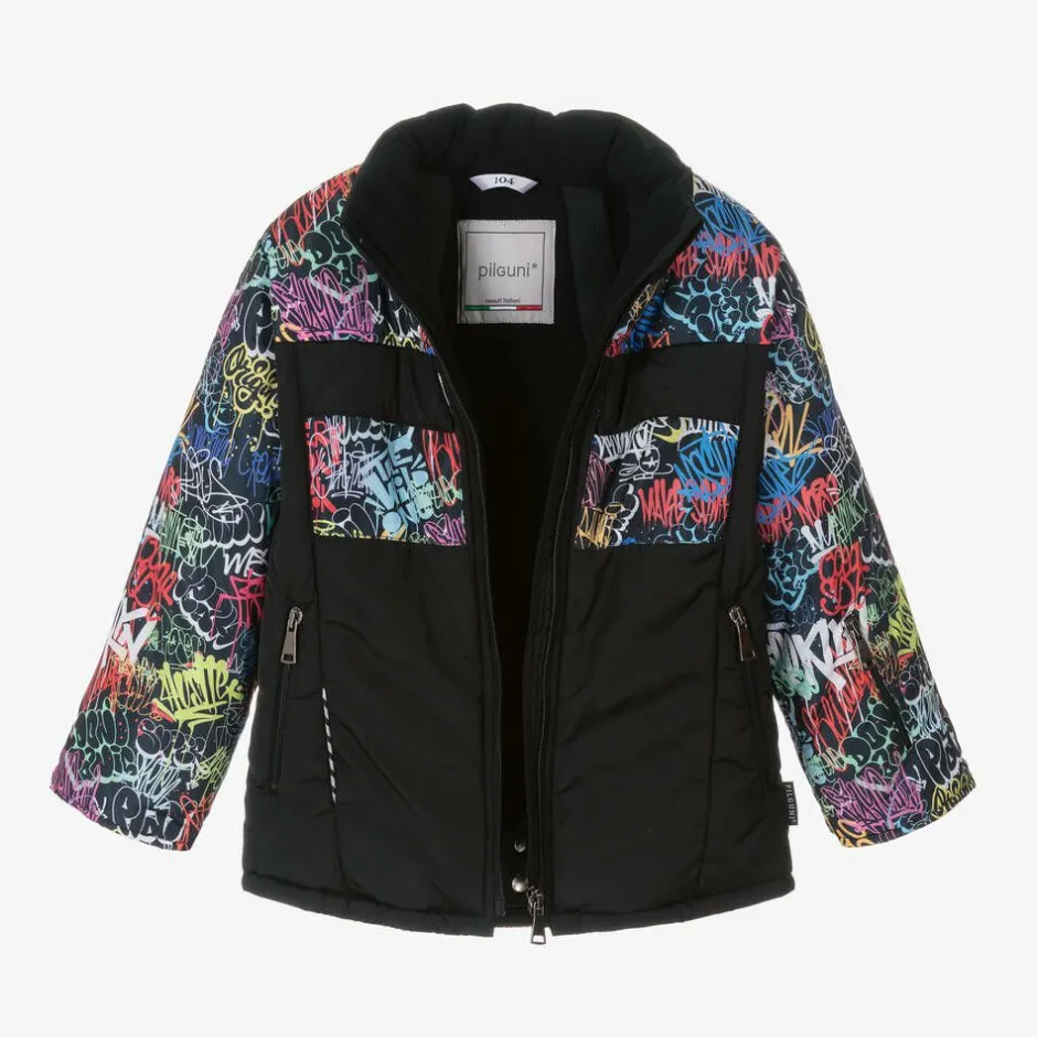 Pilguni Boys Black Graffiti Print Ski Jacket Sale