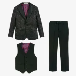 Romano Boys Black Jacquard Suit New