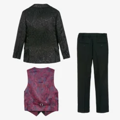 Romano Boys Black Jacquard Suit New