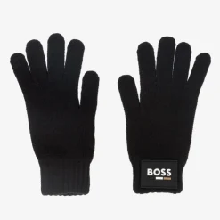 BOSS Boys Black Knitted Gloves Sale