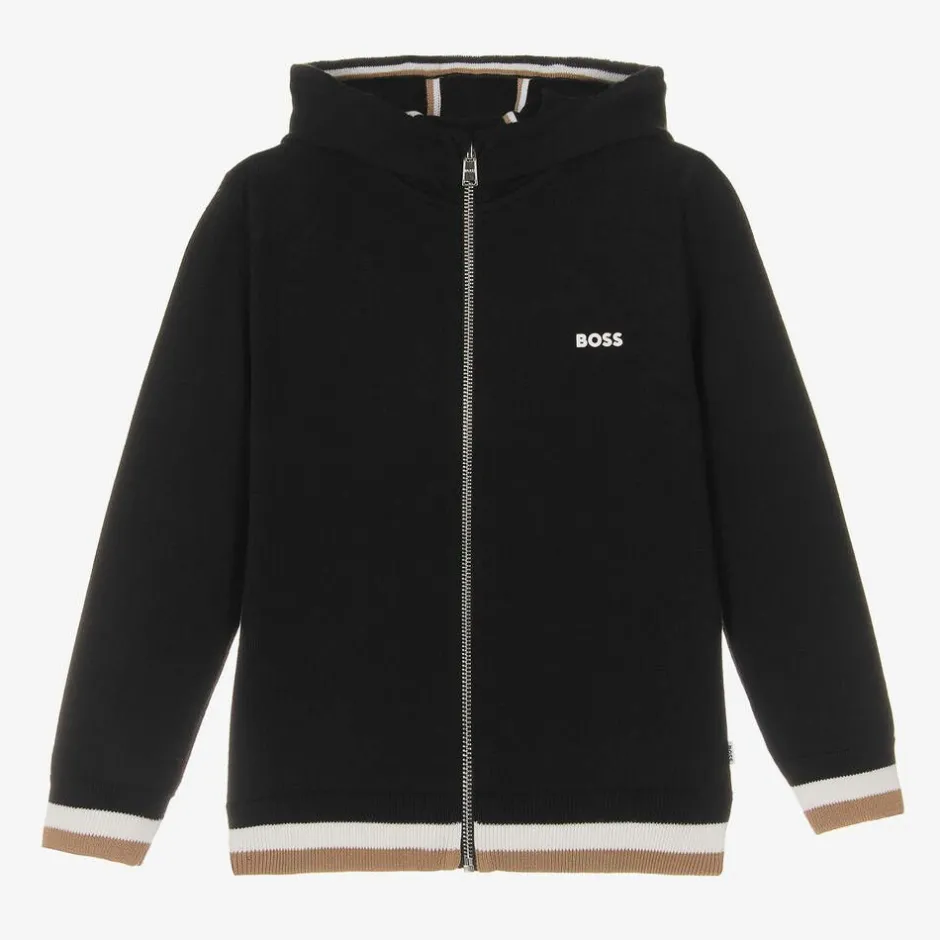 BOSS Boys Black Knitted Zip-Up Top Outlet