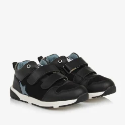 Old Soles Boys Black Leather & Mesh Velcro Trainers Outlet