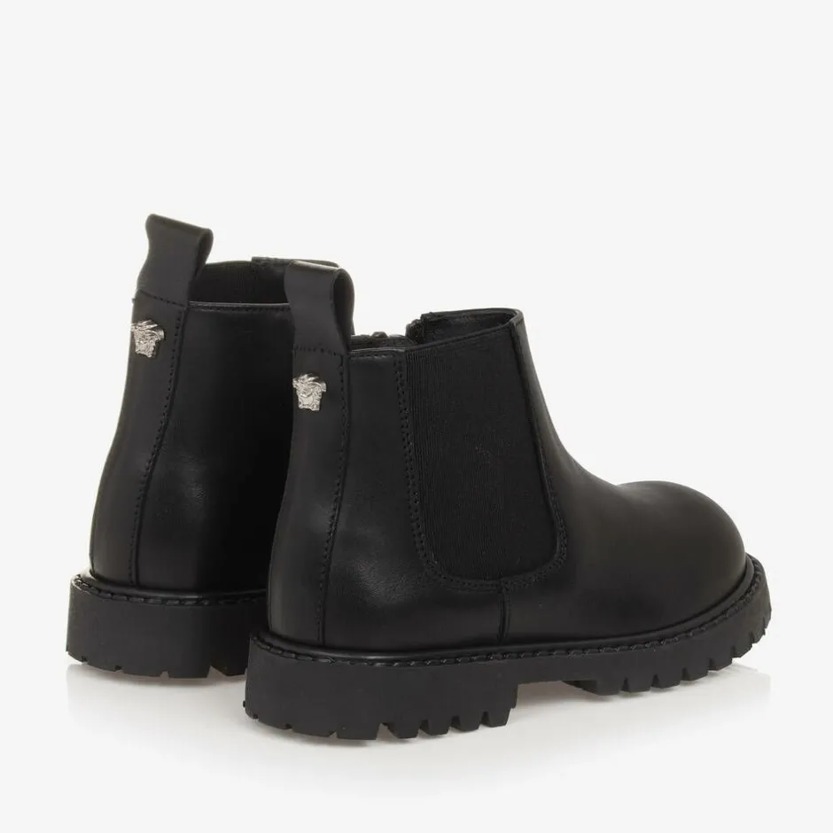 Versace Boys Black Leather Chelsea Boots Online